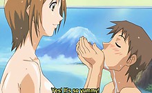 Hentai boy get really horny watching a doll washing herself