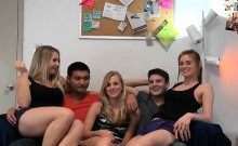Captivating hotties have to share their twats during orgy