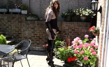 Sexy Transvestite in Thigh Boots wanking in the garden
