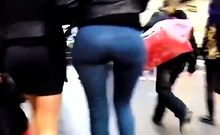 2 sexy teens booty in tight jeans and leggings