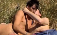 Cute mates get from a chat to a gay fuck outdoors