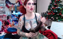 Tattooed BBW with natural big tits showing on webcam
