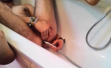 Bi-guy Using Shower Head, Squirting Water, Enema